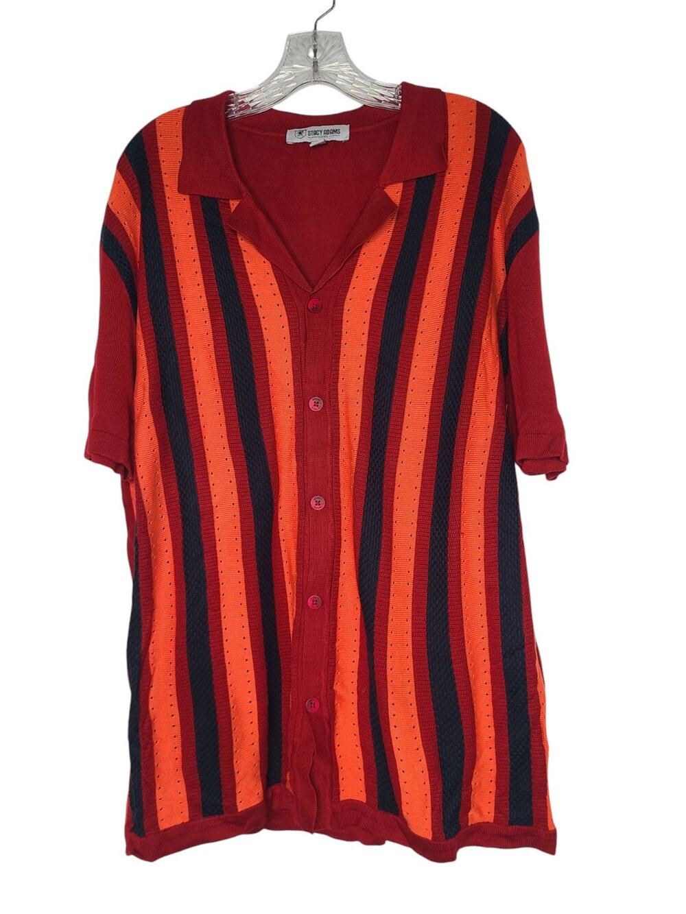 Stacy Adams Knit Striped Polo Sweater XL Button Grandpacore Retro 60s Mod Style